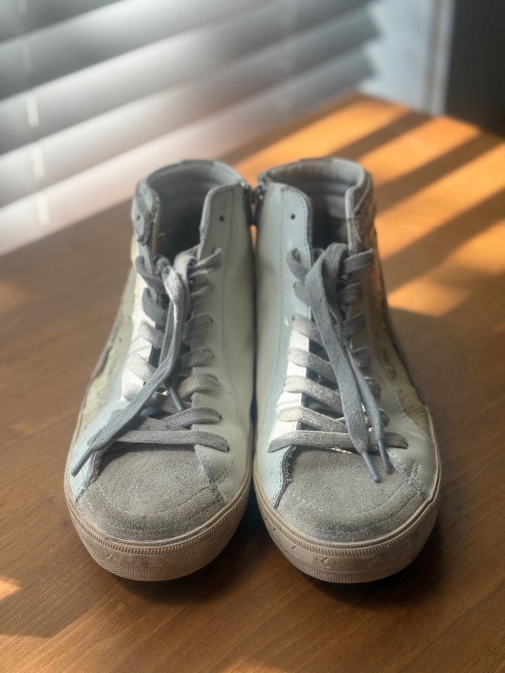 Golden Goose High Top Slide Women 38 Ivory Ecru Leather Distressed Suede GGDB - Picture 4 of 15